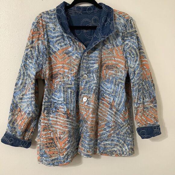 Vintage Artsy Bohemian Hippie Reversible Embroidered Patchwork Denim Jacket XL - Picture 4 of 5